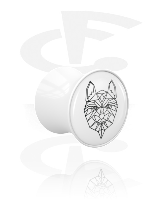 Tunnlar & Pluggar, Double flared plug (acrylic, white) med fox design, Akryl