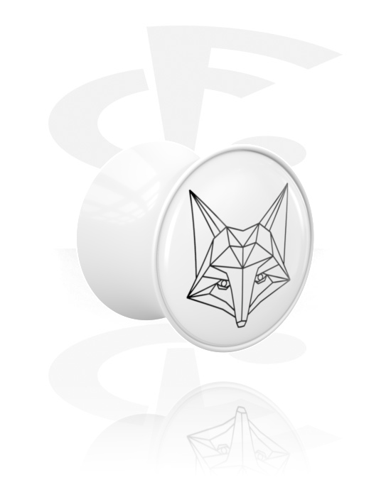 Tunnlar & Pluggar, Double flared plug (acrylic, white) med fox motif, Akryl