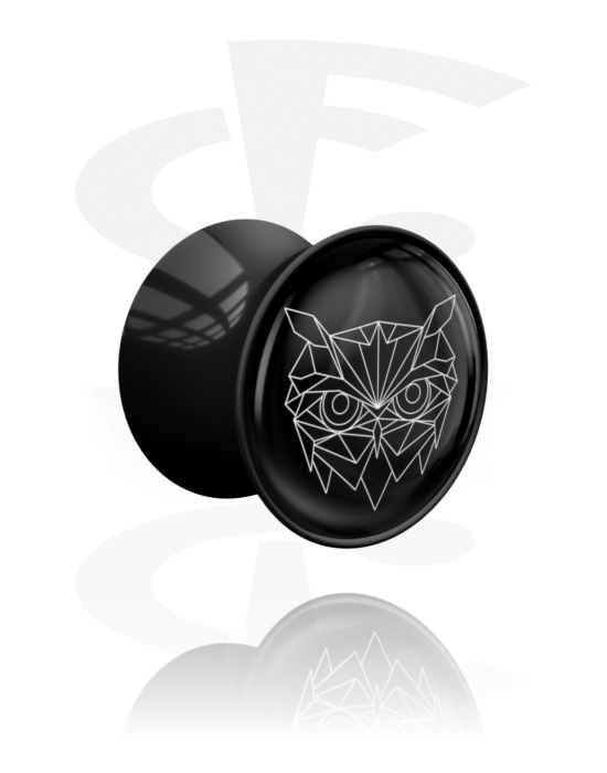 Tunnels & Plugs, Plug double flared (acrylique, noir) avec motif chouette, Acrylique