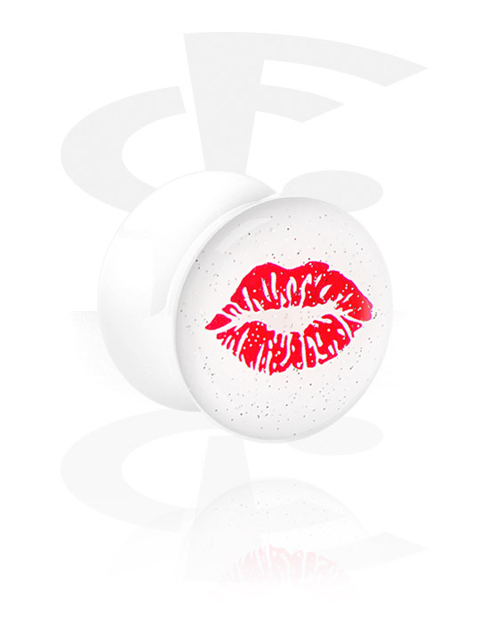 Tunnels & Plugs, Double flared plug (acrylic, white) with red lips design, Acrylic
