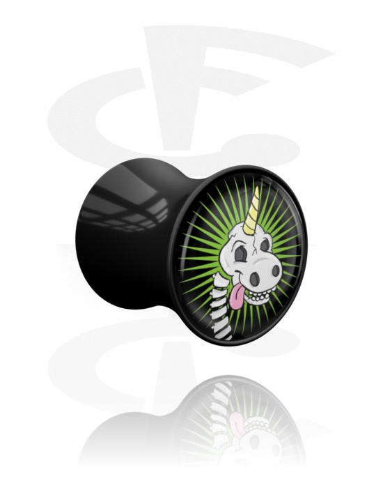 Tunely & plugy, Plug s rozšířenými konci (akryl, černá) s designem Crapwaer, Akryl