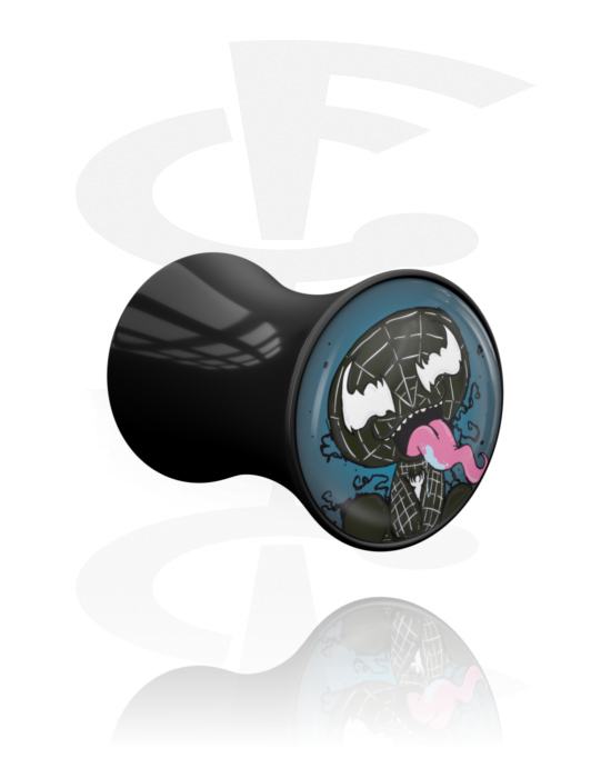 Tunneler & plugger, Dobbeltformet plugg (akryl, svart) med Crapware-design, Akryl