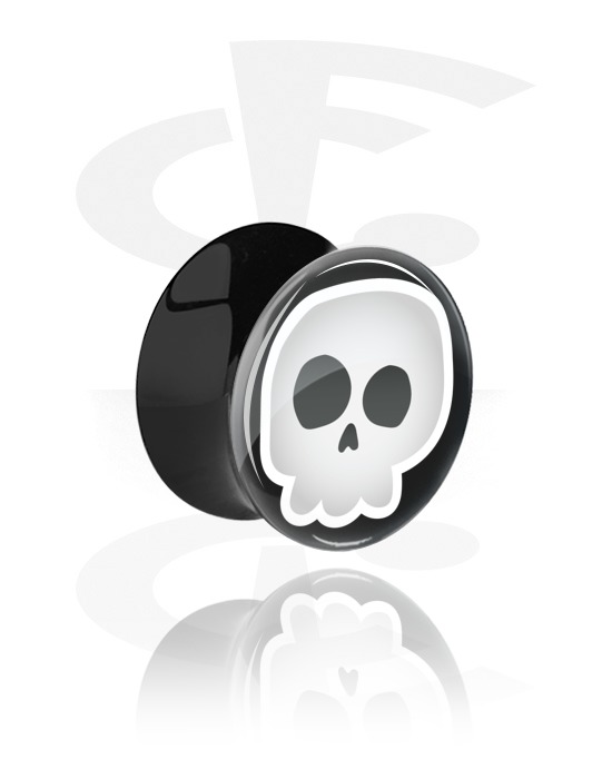 Tunnels & Plugs, Black Double Flared Plug with Halloween design, Acrylic