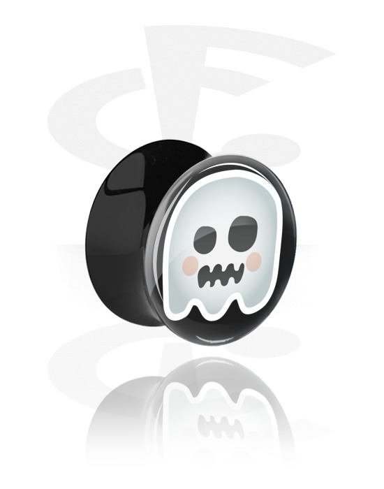Tunnels & Plugs, Black Double Flared Plug with Halloween design, Acrylic