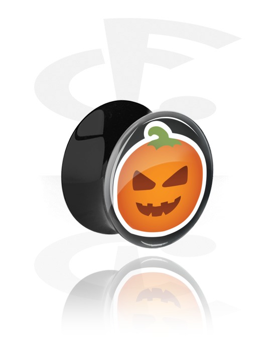 Tunneler & plugger, Svart dobbeltformet plugg med Halloween-design, Akryl