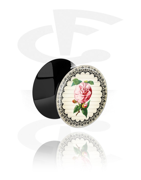 Tunnels & Plugs, Double Flared Plug with vintage flower design, Acrylic
