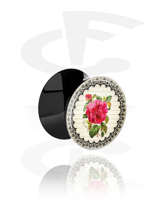 Tunnels & Plugs, Double Flared Plug with vintage flower design, Acrylic