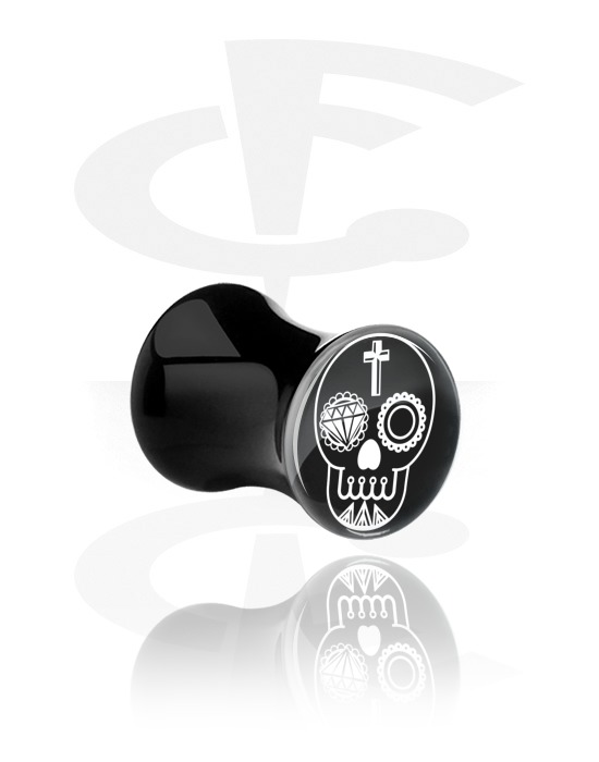 Tunnels & Plugs, Double Flared Plug with skull design, Acrylic