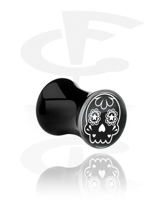 Tunnels & Plugs, Double Flared Plug with skull design, Acrylic