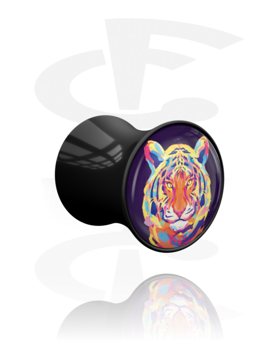 Alagutak és dugók, Double flared plug (acrylic, black) val vel tiger design, Akril