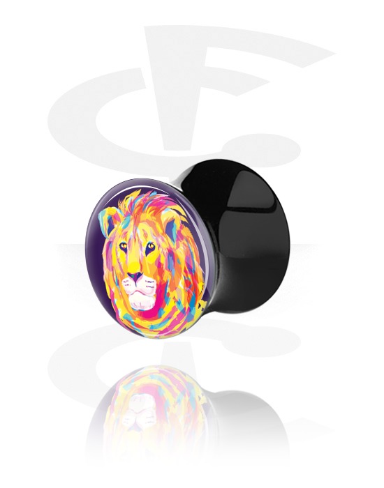 Tunnels og plugs, Double-flared plug med Neonfarvet løvemotiv, Akryl