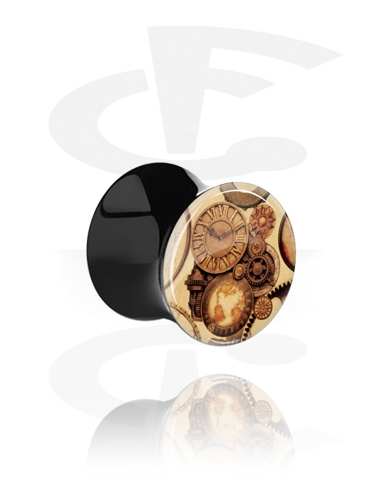 Tunnels & Plugs, Double Flared Plug with vintage steampunk design, Acrylic