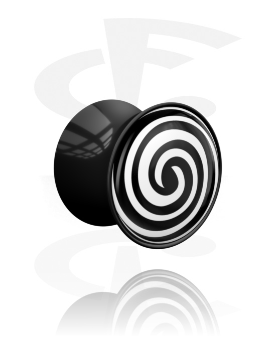 Tunnels & Plugs, Plug double flared (acrylique, noir) avec motif  spirale, Acrylique