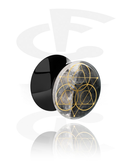 Tunnels & Plugs, Plug double flared avec motif géométrique lune, Acrylique