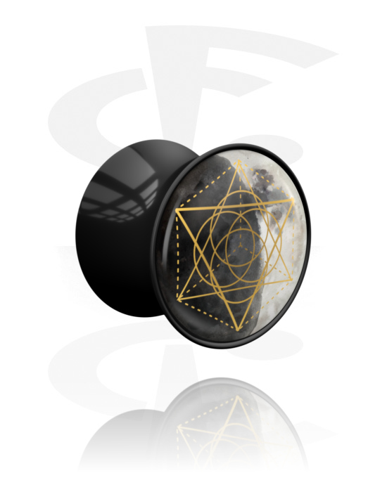 Tunneler & plugger, Dobbeltformet plugg (akryl, svart) med pentagramdesign, Akryl