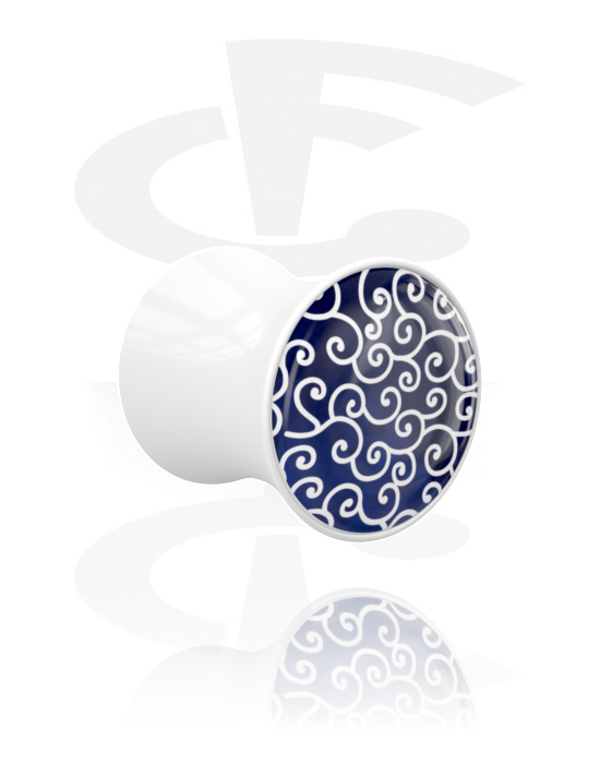 Tunnels & Plugs, Double Flared Plug with navy mosaic design, Acrylic