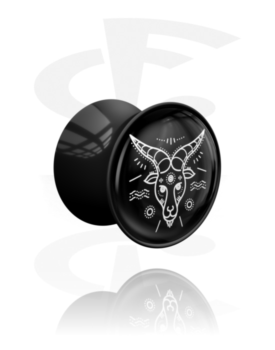Tunnlar & Pluggar, Double flared plug (acrylic, black) med motif "Aries", Akryl