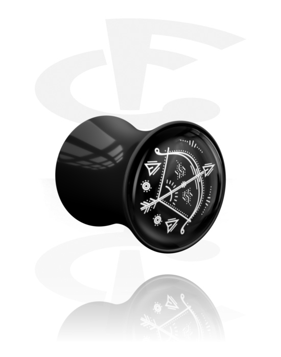 Tunnels & Plugs, Double flared plug (acrylic, black) with motif "Sagittarius", Acrylic
