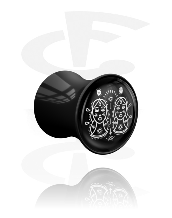 Tunnlar & Pluggar, Double flared plug (acrylic, black) med motif "Gemini", Akryl