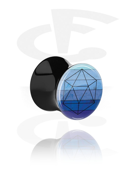 Tunnels & Plugs, Black Double Flared Plug with Colored Geometric Design, Acrylic