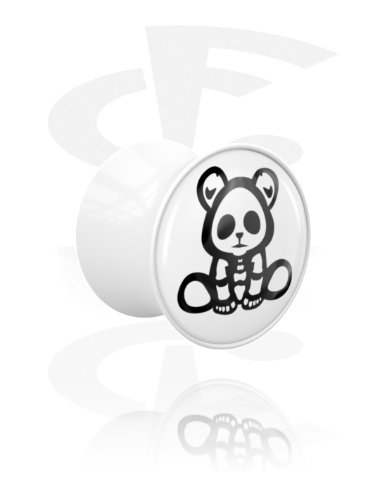 Tunnels og plugs, Double-flared plug (akryl, hvid) med motiv "nuttet panda", Akryl