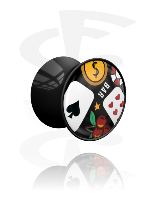 Tunneler & plugger, Dobbeltformet plugg (akryl, svart) med casinodesign, Akryl