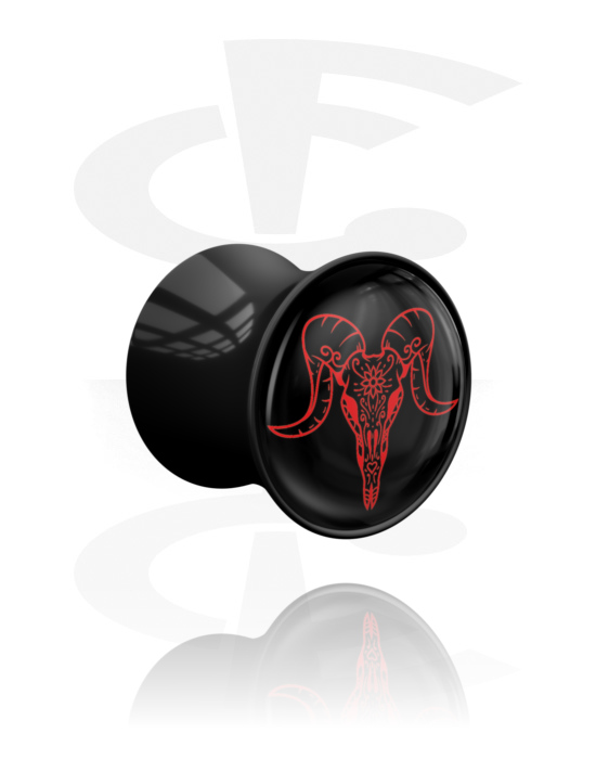 Túneles & plugs, Plug Double Flared (acrílico, negro) con diseño de cráneo de Toro, Acrílico