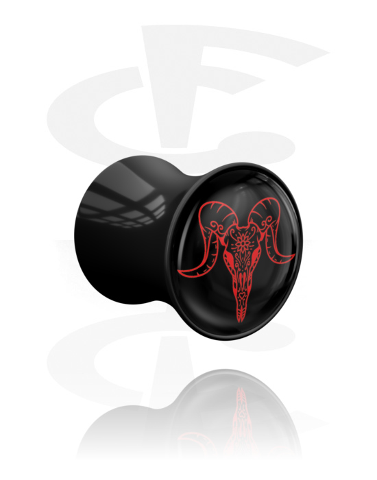 Tunnels & Plugs, Plug double flared (acrylique, noir) avec motif crâne de taureau, Acrylique