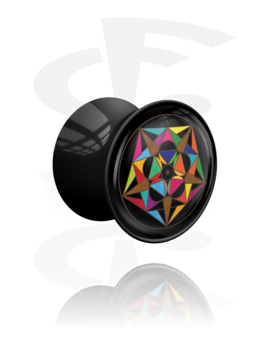 Tunnlar & Pluggar, Double flared plug (acrylic, black) med kaleidoskop-design, Akryl