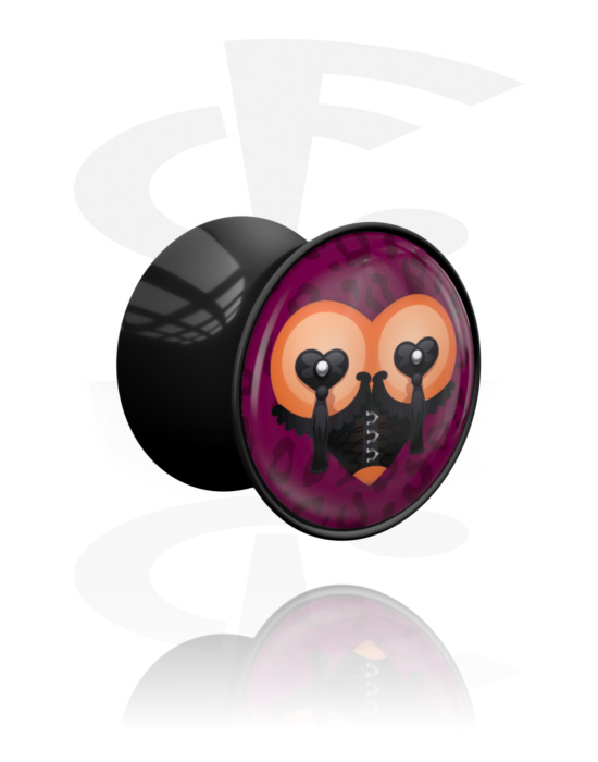 Tunneler & plugger, Dobbeltformet plugg (akryl, svart) med BDSM-design, Akryl