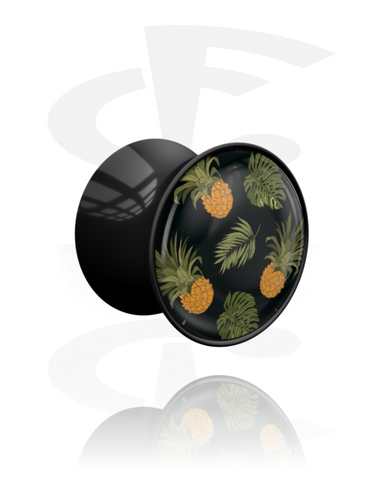Tunnels & Plugs, Double flared plug (acrylic, black) with pineapple design, Acrylic