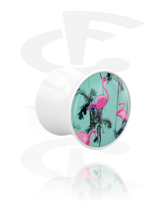 Alagutak és dugók, Double flared plug (acrylic, white) val vel Flamingó dizájn, Akril