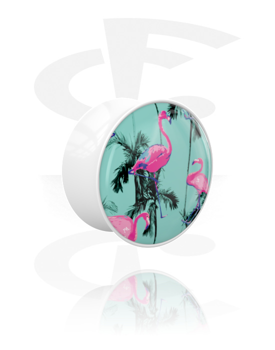 Alagutak és dugók, Double flared plug (acrylic, white) val vel Flamingó dizájn, Akril
