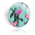 Double flared plug (acrylic, white) with flamingo design
