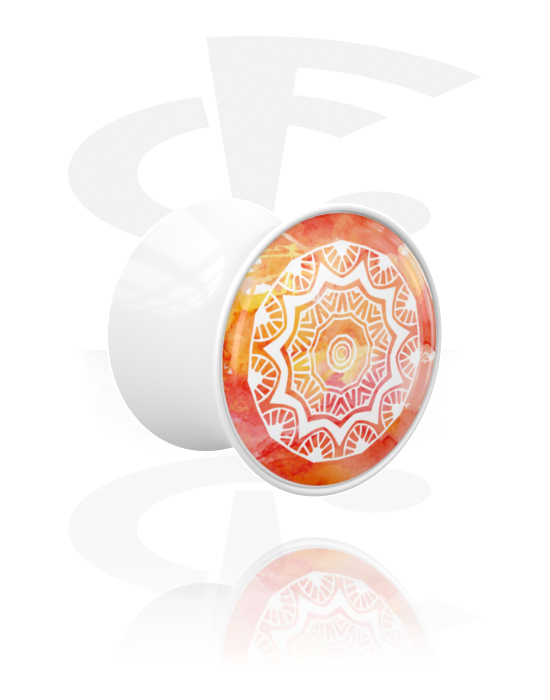 Alagutak és dugók, Double flared plug (acrylic, white) val vel Mandala dizájn, Akril