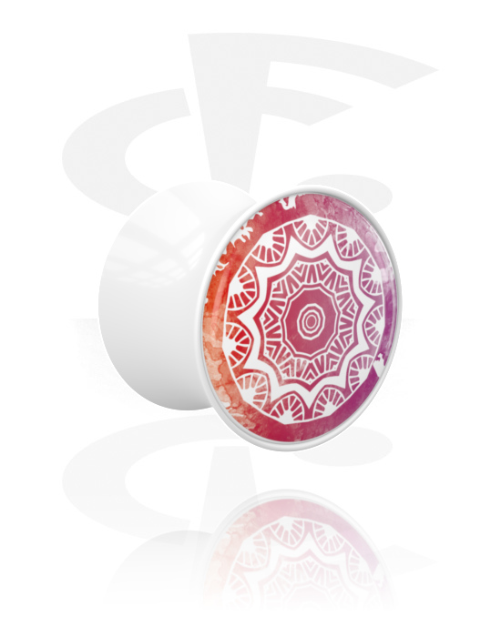 Alagutak és dugók, Double flared plug (acrylic, white) val vel Mandala dizájn, Akril