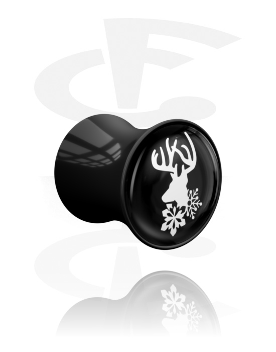 Tunnels & Plugs, Double Flared Plug with winter stag design, Acrylic