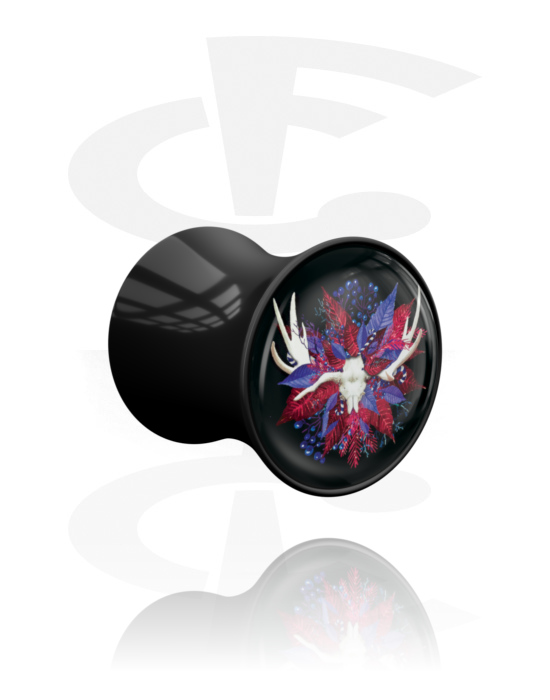 Tunnels & Plugs, Double Flared Plug with winter stag design, Acrylic