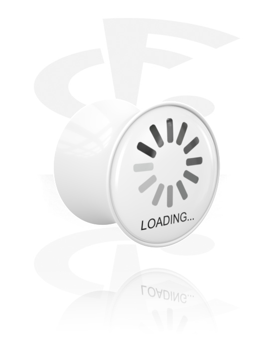 Tunnels & Plugs, Plug double flared (acrylique, blanc) avec lettrage "loading", Acrylique