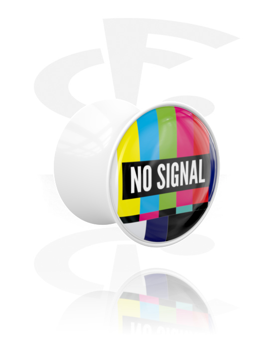 Tunnlar & Pluggar, Double flared plug (acrylic, white) med "no signal" lettering, Akryl
