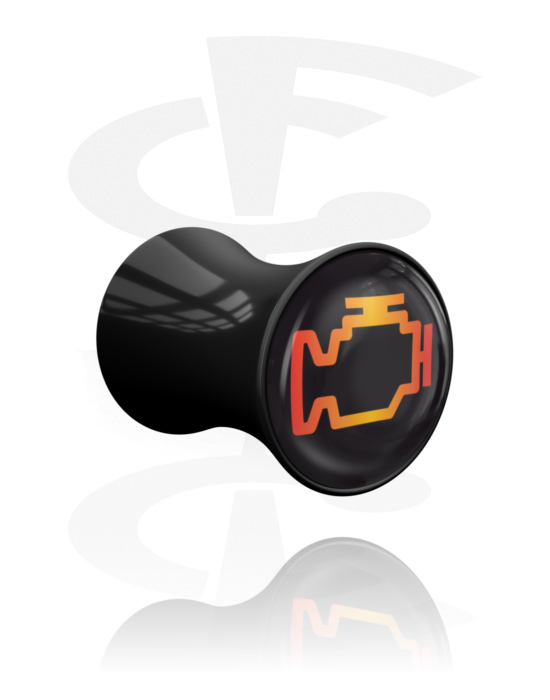Tunnels & Plugs, Plug double flared (acrylique, noir) avec motif moteur, Acrylique