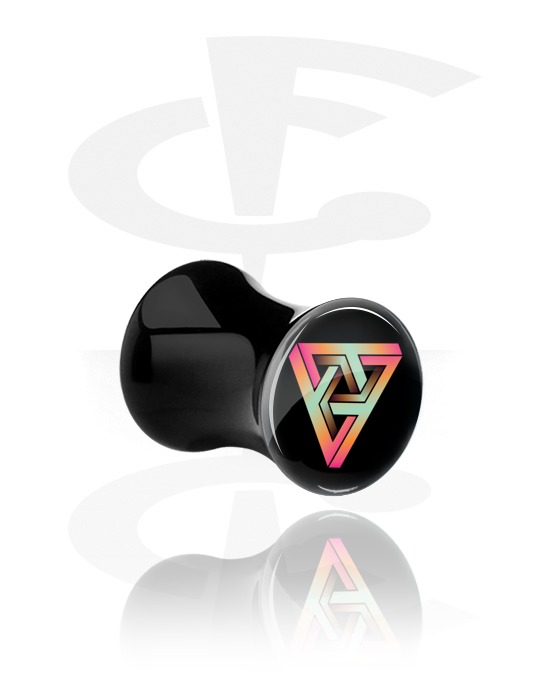 Tunnels & Plugs, Black Double Flared Plug with Colorful Illusion, Acrylic