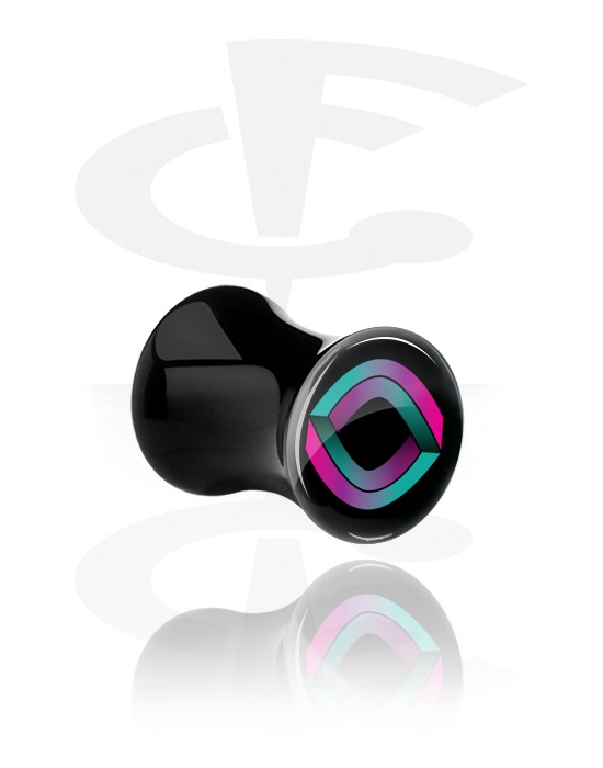 Tunnels & Plugs, Plug double flared noir avec trompe-l'oeil multicolore, Acrylique