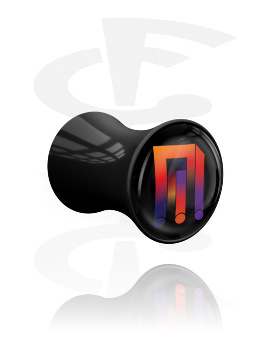 Tunnels & Plugs, Black Double Flared Plug with Colorful Illusion, Acrylic
