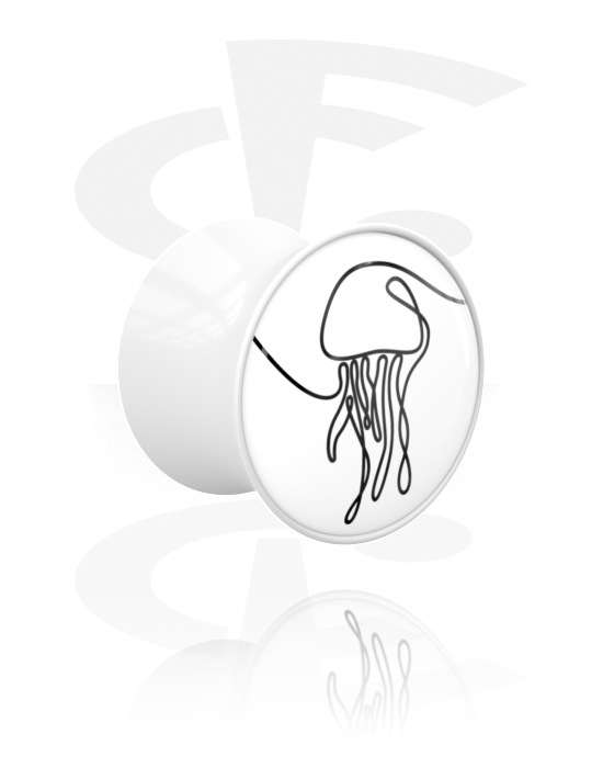 Tunnels & Plugs, Double flared plug (acrylic, white) with jellyfish design, Acrylic