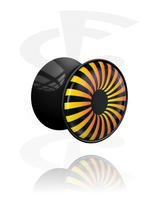 Tunnel & Plug, Double flared plug (acrilico, nero) con design a spirale, Acrilico