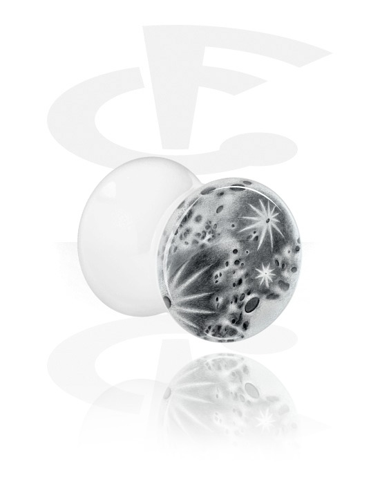 Tunnels & Plugs, Double flared plug (acrylic, white) with black and white design, Acrylic