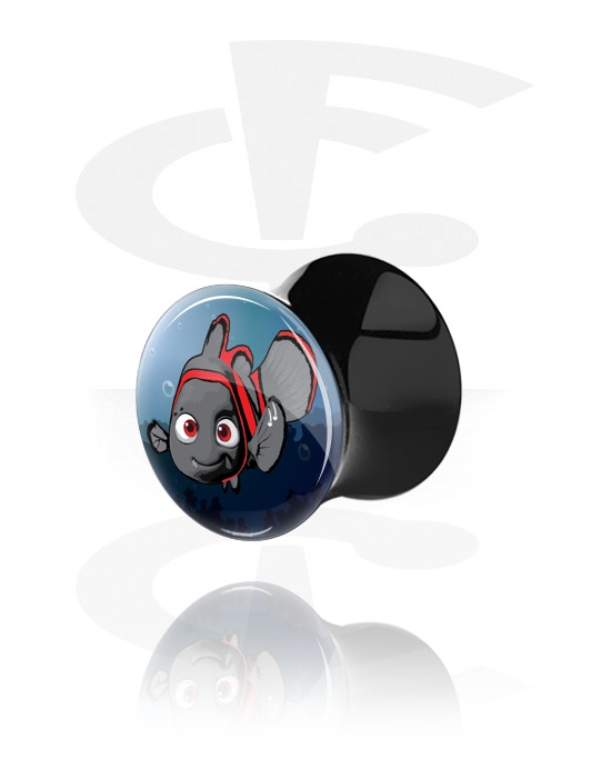 Tunnels & Plugs, Black Double Flared Plug with Crazy Emo "Emo-Nemo", Acrylic