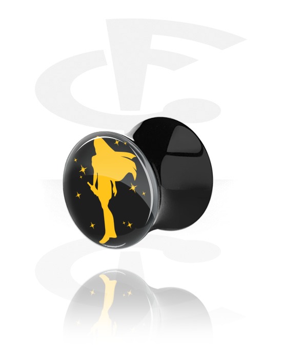 Tunnels & Plugs, Black Double Flared Plug with Party Princess "Vodkahontas", Acrylic