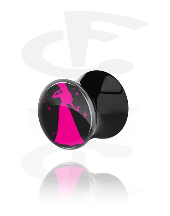 Tunnels & Plugs, Black Double Flared Plug with Party Princess "Tequirora", Acrylic